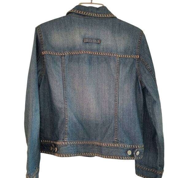 Liz Claiborne Denim Jean Jacket Women's Size L Stitching Button Up Pockets Y2k - Picture 3 of 14